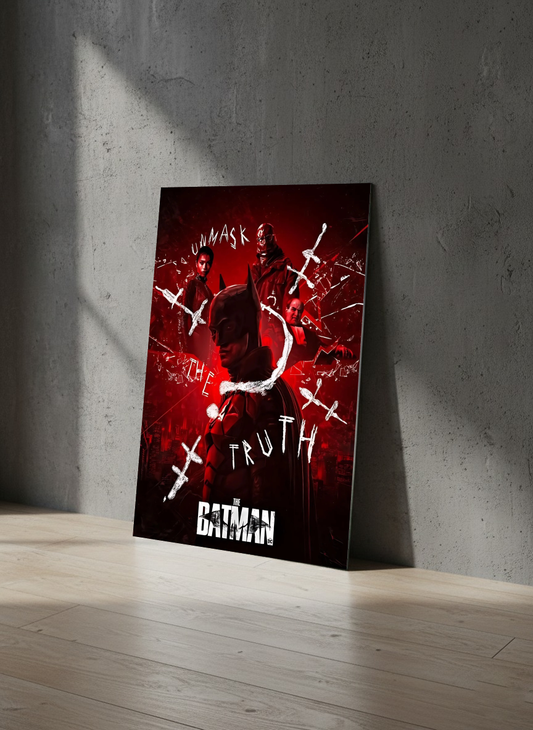 The Batman – Unmask the Truth | Dark Red Metal Wall Art